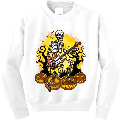 Funny Halloween Rocker Skeleton Rock With Electric Guitar Kids Sweatshirt