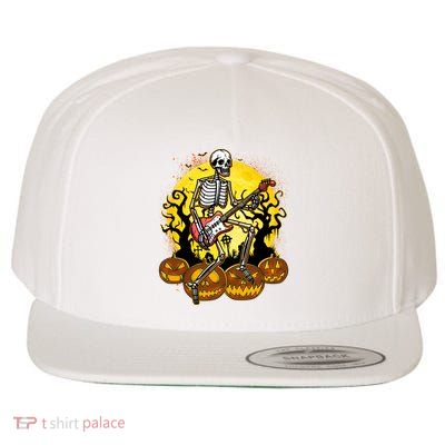 Funny Halloween Rocker Skeleton Rock With Electric Guitar Wool Snapback Cap