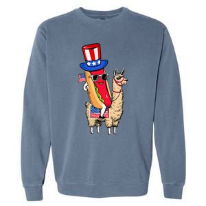 Funny Hotdog Riding Llama Sunglasses 4th Of July Llama Lover Gift Garment-Dyed Sweatshirt