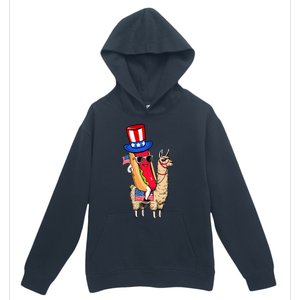 Funny Hotdog Riding Llama Sunglasses 4th Of July Llama Lover Gift Urban Pullover Hoodie