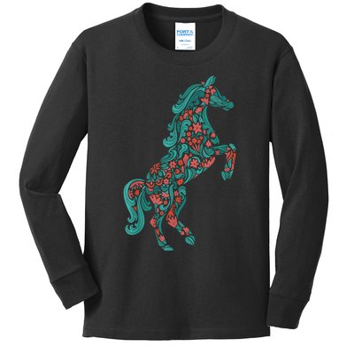 Floral Horse Riding Horse Lover Women Girls Gifts Kids Long Sleeve Shirt