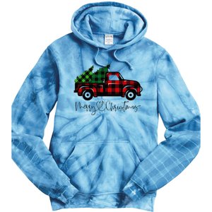 Festive Holiday Red Truck Delivering Christmas Trees Tie Dye Hoodie