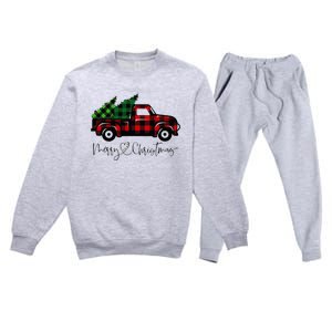 Festive Holiday Red Truck Delivering Christmas Trees Premium Crewneck Sweatsuit Set