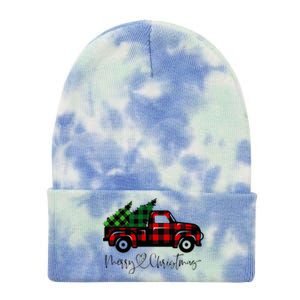 Festive Holiday Red Truck Delivering Christmas Trees Tie Dye 12in Knit Beanie