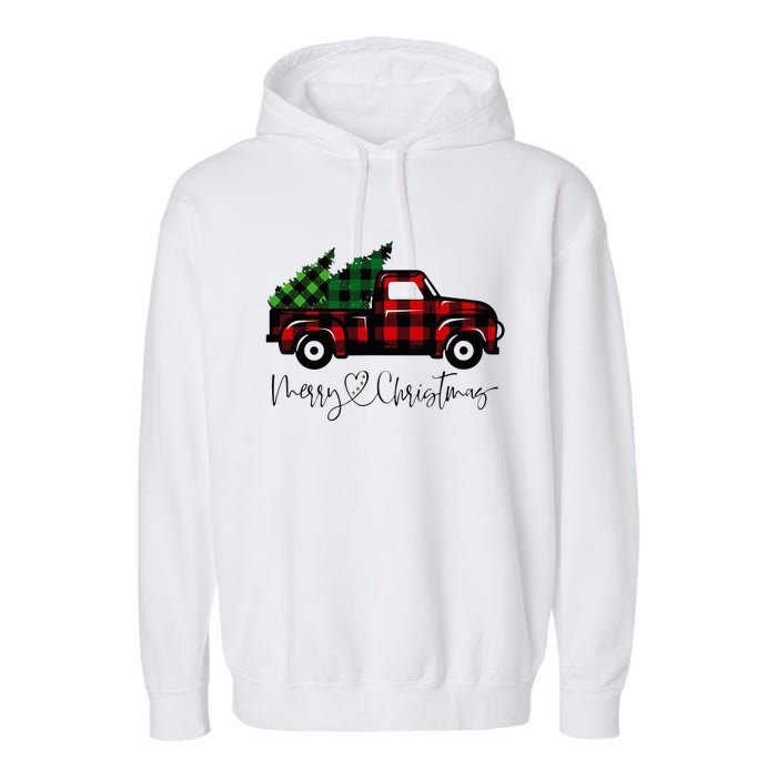 Festive Holiday Red Truck Delivering Christmas Trees Garment-Dyed Fleece Hoodie