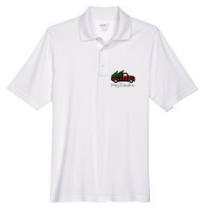 Festive Holiday Red Truck Delivering Christmas Trees Men's Origin Performance Pique Polo