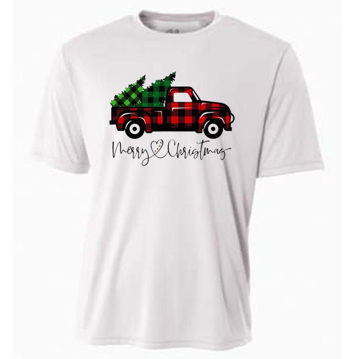 Festive Holiday Red Truck Delivering Christmas Trees Cooling Performance Crew T-Shirt