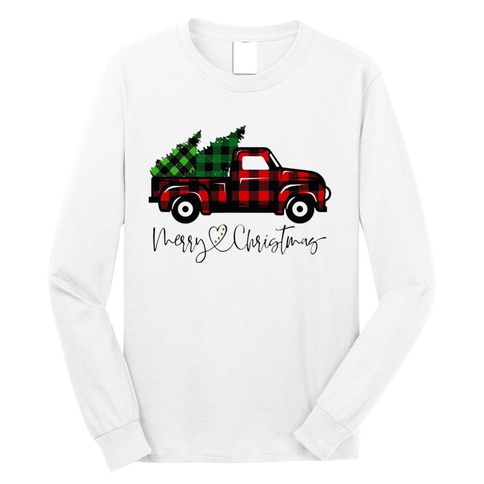 Festive Holiday Red Truck Delivering Christmas Trees Long Sleeve Shirt