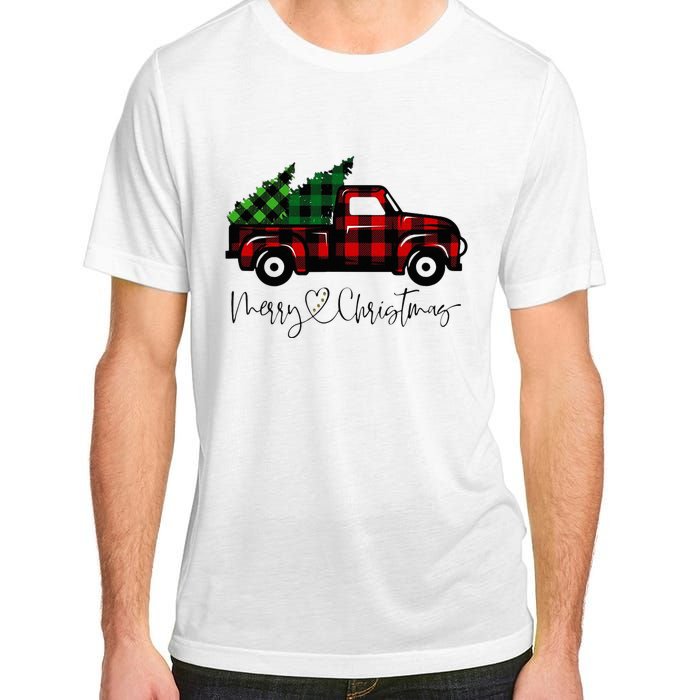 Festive Holiday Red Truck Delivering Christmas Trees Adult ChromaSoft Performance T-Shirt