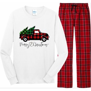 Festive Holiday Red Truck Delivering Christmas Trees Long Sleeve Pajama Set