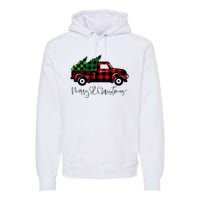 Festive Holiday Red Truck Delivering Christmas Trees Premium Hoodie