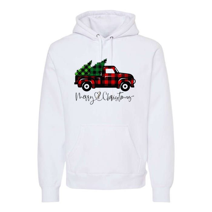 Festive Holiday Red Truck Delivering Christmas Trees Premium Hoodie