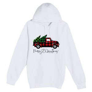 Festive Holiday Red Truck Delivering Christmas Trees Premium Pullover Hoodie