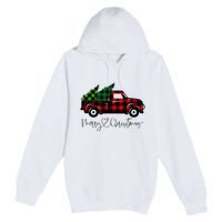 Festive Holiday Red Truck Delivering Christmas Trees Premium Pullover Hoodie