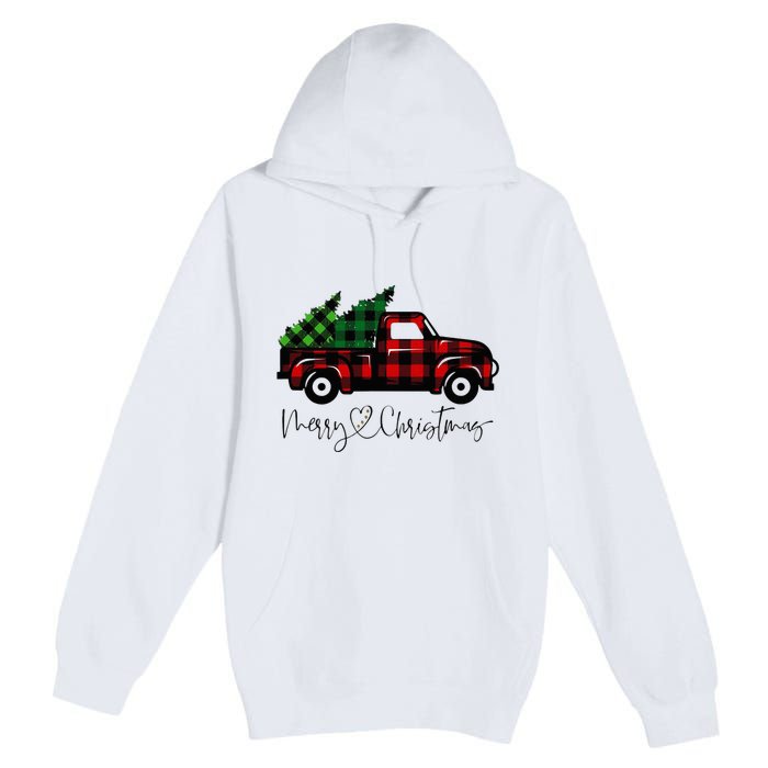 Festive Holiday Red Truck Delivering Christmas Trees Premium Pullover Hoodie