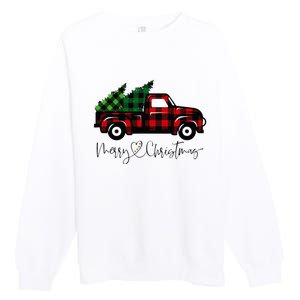 Festive Holiday Red Truck Delivering Christmas Trees Premium Crewneck Sweatshirt