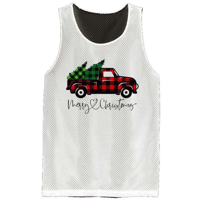 Festive Holiday Red Truck Delivering Christmas Trees Mesh Reversible Basketball Jersey Tank