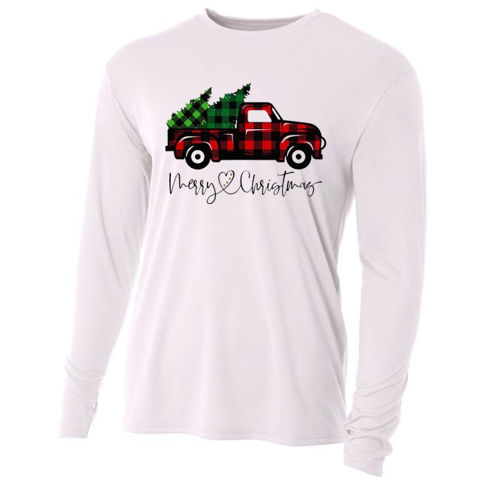 Festive Holiday Red Truck Delivering Christmas Trees Cooling Performance Long Sleeve Crew