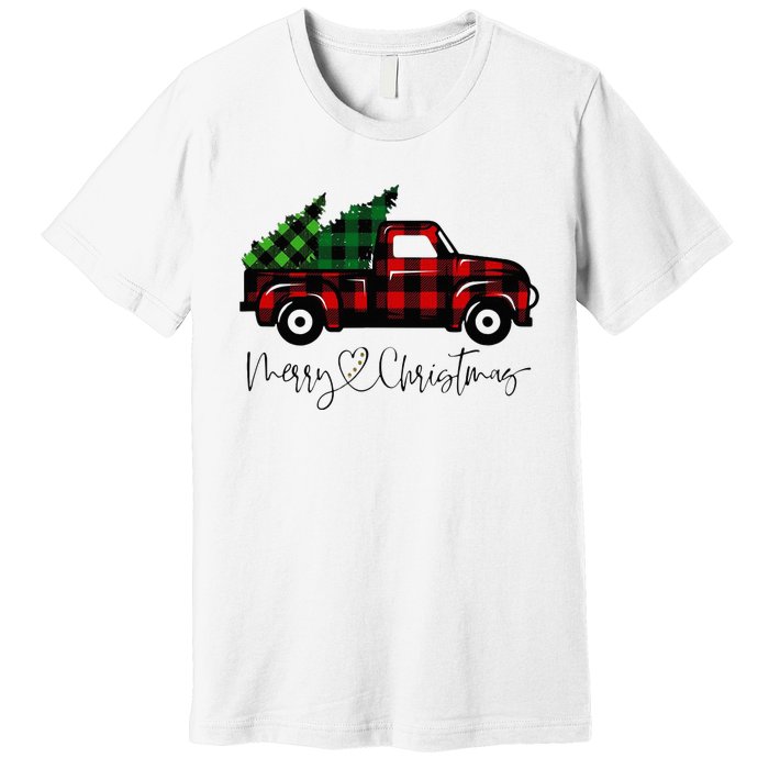 Festive Holiday Red Truck Delivering Christmas Trees Premium T-Shirt