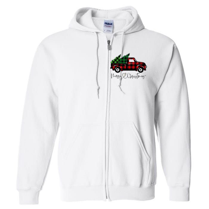 Festive Holiday Red Truck Delivering Christmas Trees Full Zip Hoodie