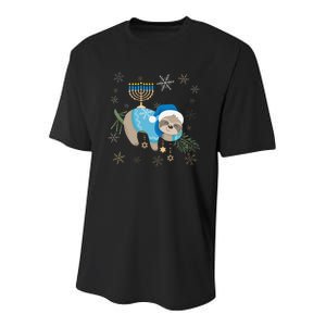 Funny Hanukkah Sloth Jewish Chanukah Sleeping Youth Performance Sprint T-Shirt