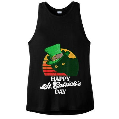 Funny Happy St CatrickS Day 80S St Patricks Cat Retro Ladies PosiCharge Tri-Blend Wicking Tank