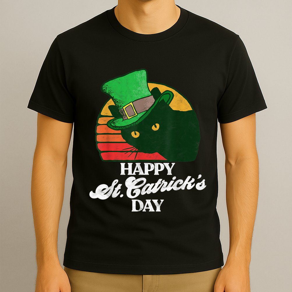 Funny Happy St CatrickS Day 80S St Patricks Cat Retro T-Shirt
