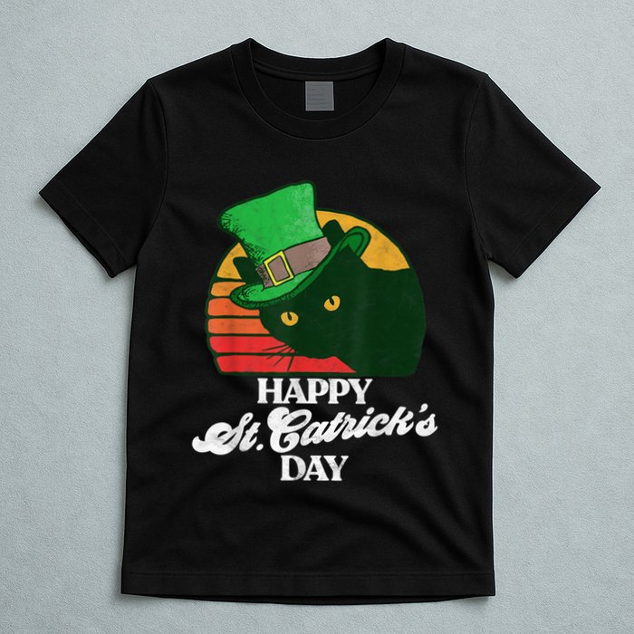 Funny Happy St CatrickS Day 80S St Patricks Cat Retro T-Shirt