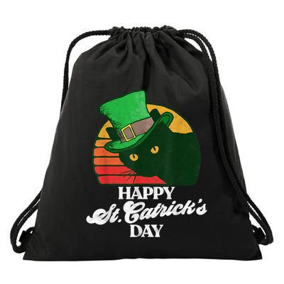 Funny Happy St CatrickS Day 80S St Patricks Cat Retro Drawstring Bag