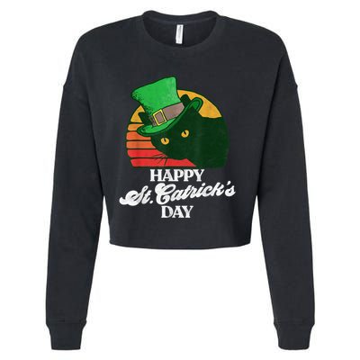 Funny Happy St CatrickS Day 80S St Patricks Cat Retro Cropped Pullover Crew