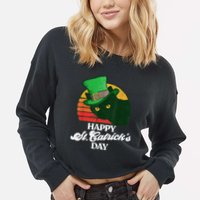 Funny Happy St CatrickS Day 80S St Patricks Cat Retro Cropped Pullover Crew
