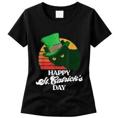 Funny Happy St CatrickS Day 80S St Patricks Cat Retro Womens T-Shirt