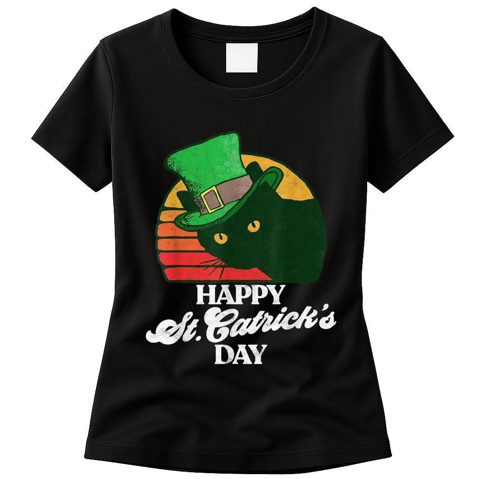 Funny Happy St CatrickS Day 80S St Patricks Cat Retro Womens T-Shirt