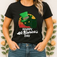Funny Happy St CatrickS Day 80S St Patricks Cat Retro Womens T-Shirt