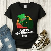 Funny Happy St CatrickS Day 80S St Patricks Cat Retro Womens T-Shirt