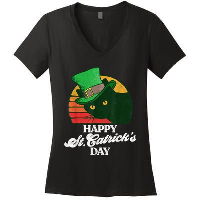 Funny Happy St CatrickS Day 80S St Patricks Cat Retro Women's V-Neck T-Shirt