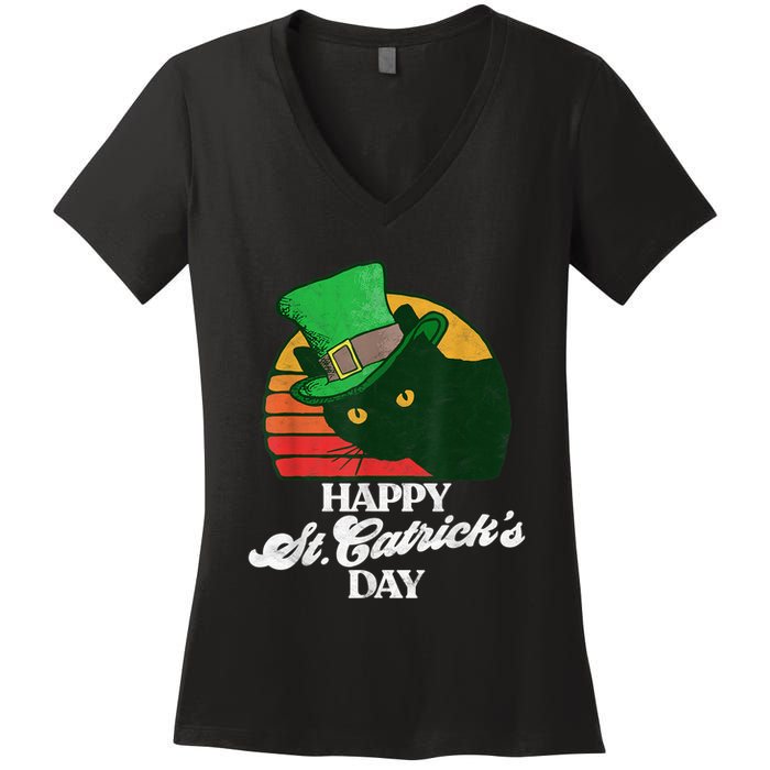 Funny Happy St CatrickS Day 80S St Patricks Cat Retro Women's V-Neck T-Shirt