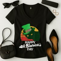 Funny Happy St CatrickS Day 80S St Patricks Cat Retro Women's V-Neck T-Shirt