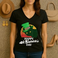 Funny Happy St CatrickS Day 80S St Patricks Cat Retro Women's V-Neck T-Shirt