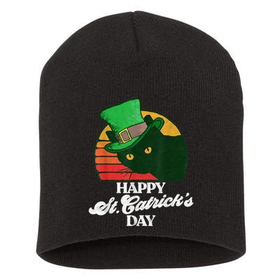 Funny Happy St CatrickS Day 80S St Patricks Cat Retro Short Acrylic Beanie