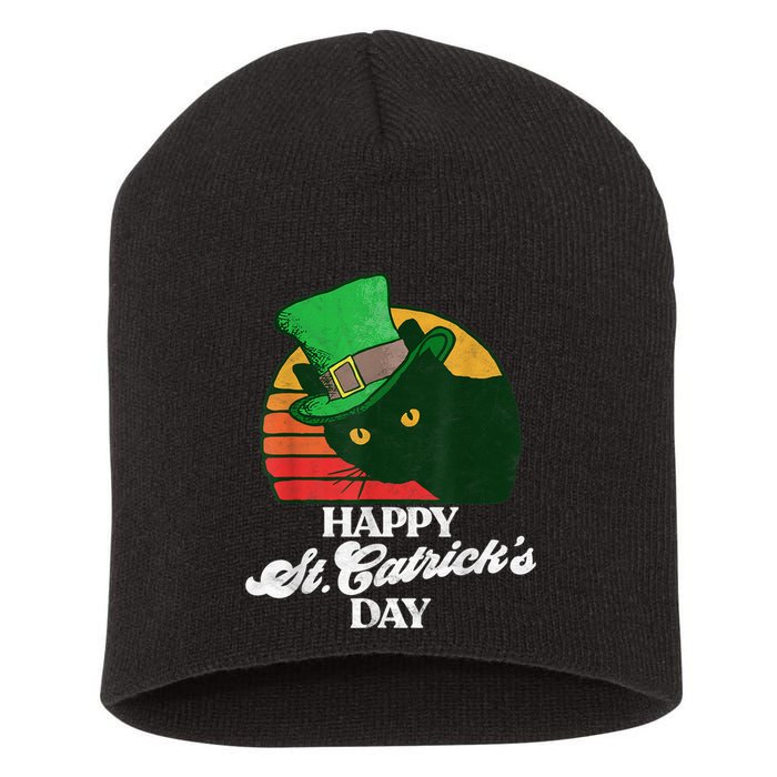 Funny Happy St CatrickS Day 80S St Patricks Cat Retro Short Acrylic Beanie