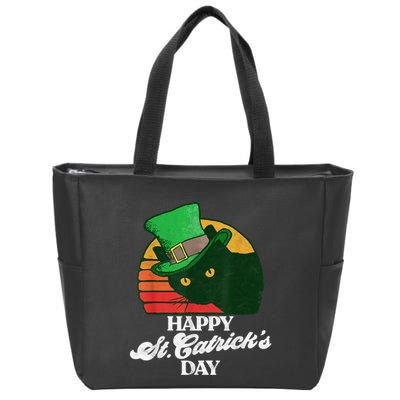 Funny Happy St CatrickS Day 80S St Patricks Cat Retro Zip Tote Bag