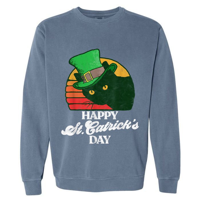 Funny Happy St CatrickS Day 80S St Patricks Cat Retro Garment-Dyed Sweatshirt