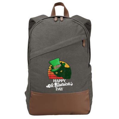 Funny Happy St CatrickS Day 80S St Patricks Cat Retro Cotton Canvas Backpack