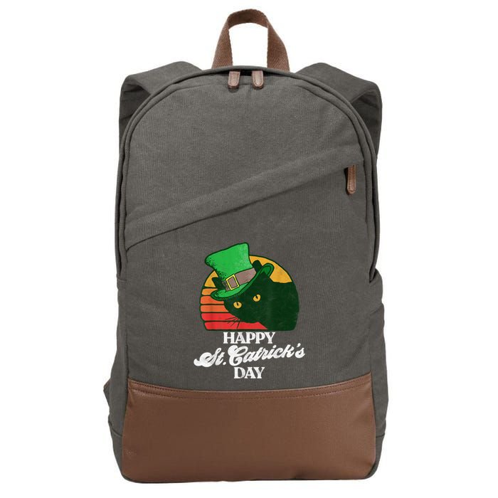 Funny Happy St CatrickS Day 80S St Patricks Cat Retro Cotton Canvas Backpack