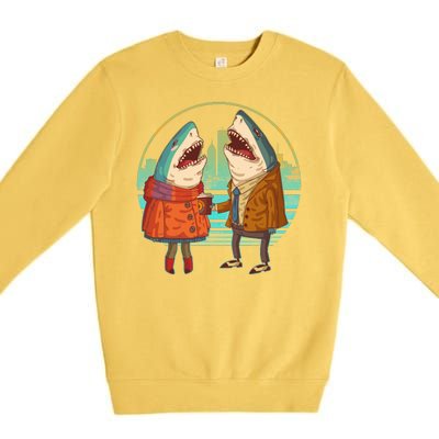 Funny Hipster Shark Couple Premium Crewneck Sweatshirt