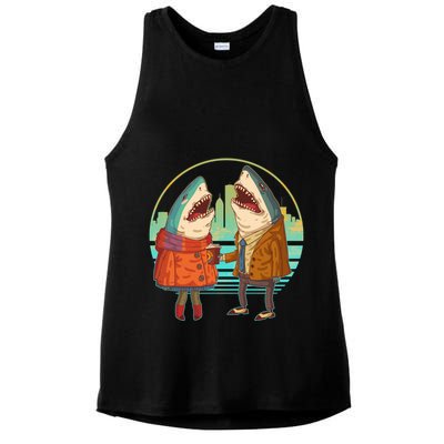 Funny Hipster Shark Couple Ladies PosiCharge Tri-Blend Wicking Tank