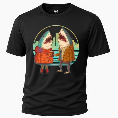 Funny Hipster Shark Couple Performance Shirt