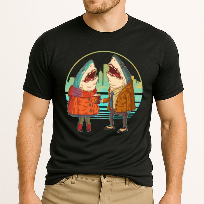 Funny Hipster Shark Couple Cooling Performance Crew T-Shirt