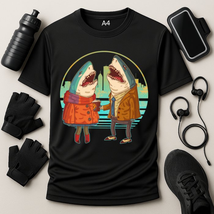 Funny Hipster Shark Couple Cooling Performance Crew T-Shirt